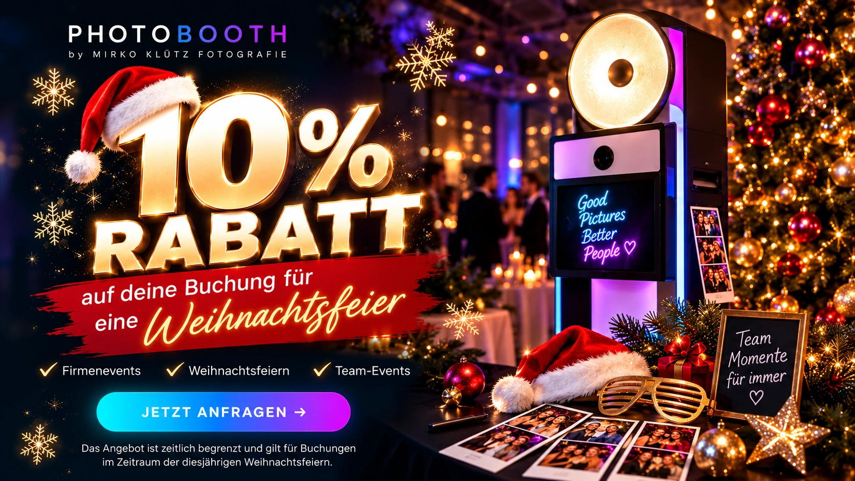 10 Prozent Rabatt auf die Fotobox-Buchung für eine Weihnachtsfeier